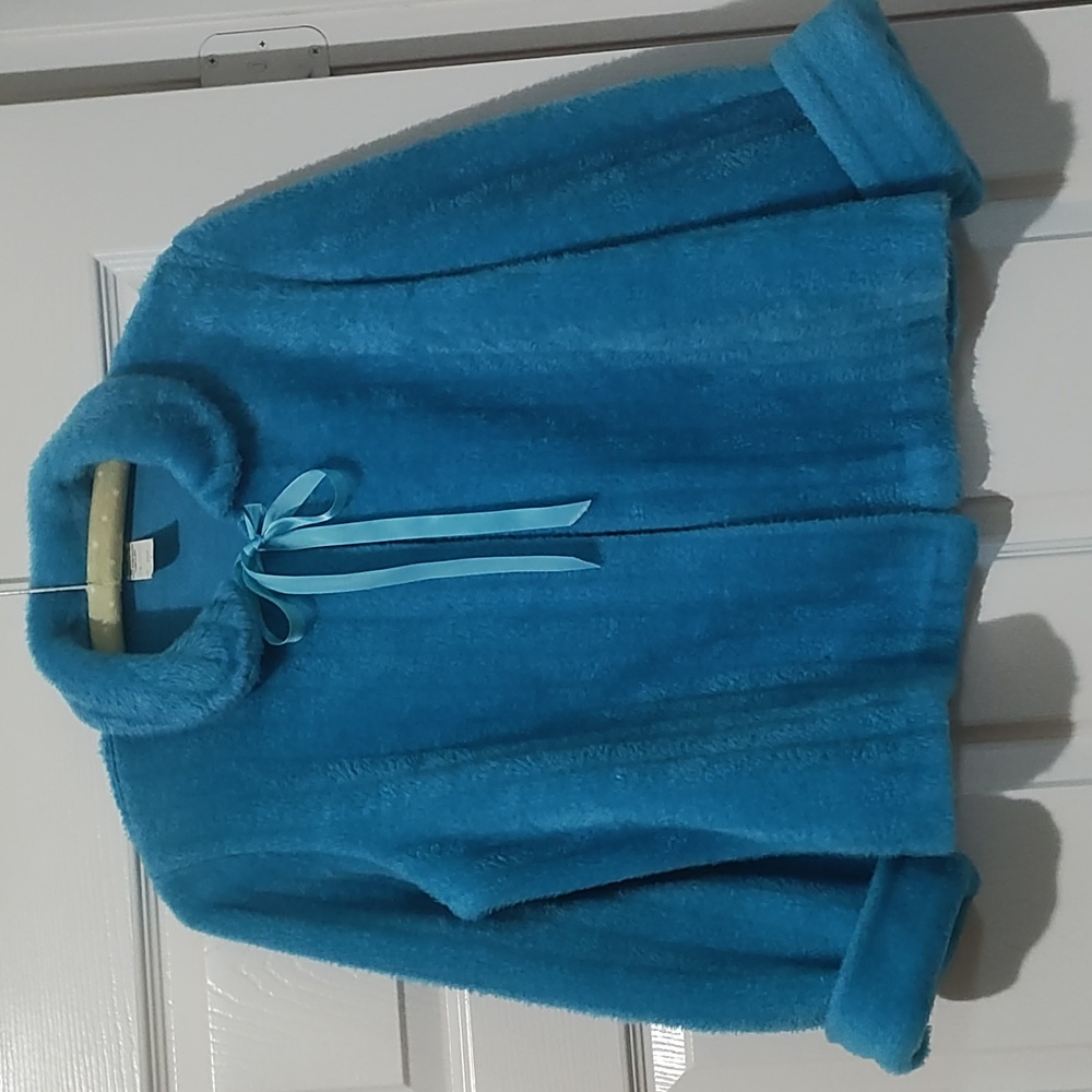 Vintage Bed Jacket Plush Material. Color Blue. Size S Very Comfy
